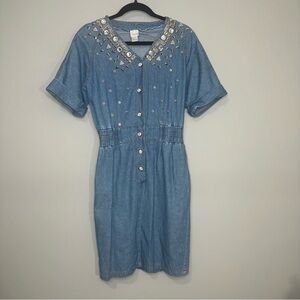 Vintage Styleworks Denim Button-Up Dress with Embellishments